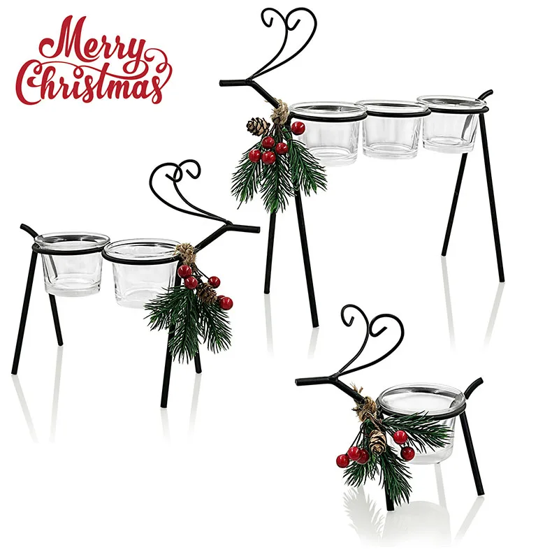 Christmas Candle holder set Iron 3 Reindeer s with 6 candy bowle Chrismtas family dinner home decoration Xmas Gift party lights