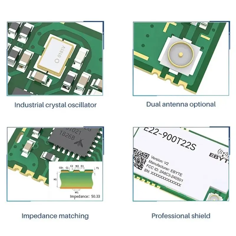 EBYTE E22-900T22S 915Mhz Lora 무선 RF 모듈 UART SMD 송수신기 22Dbm 송신기 및 수신기 RSSI 네트워킹
