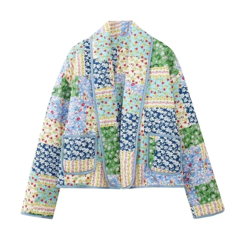 

Women's floral jacket autumn/winter printed cotton clip thin short contrasting cotton jacket women's top