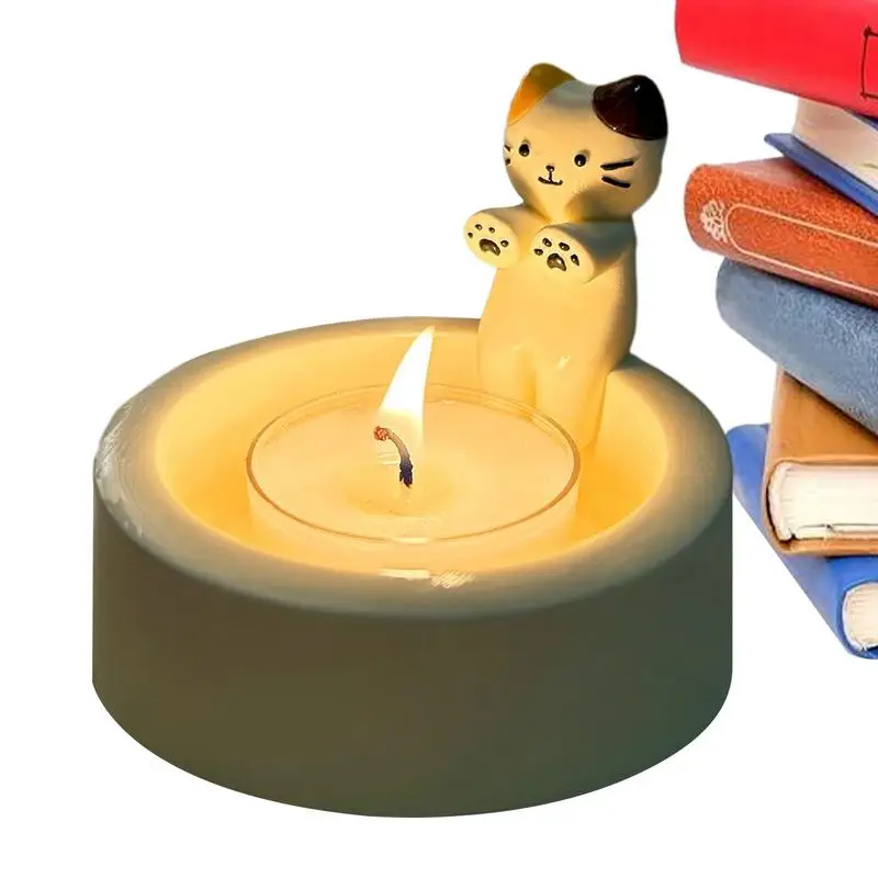 Kitten Candle Holder Farmhouse Candlestick Holder Cozy Atmosphere Warming Paws Design Cartoon Candle Pedestal Stand Cute  gifts