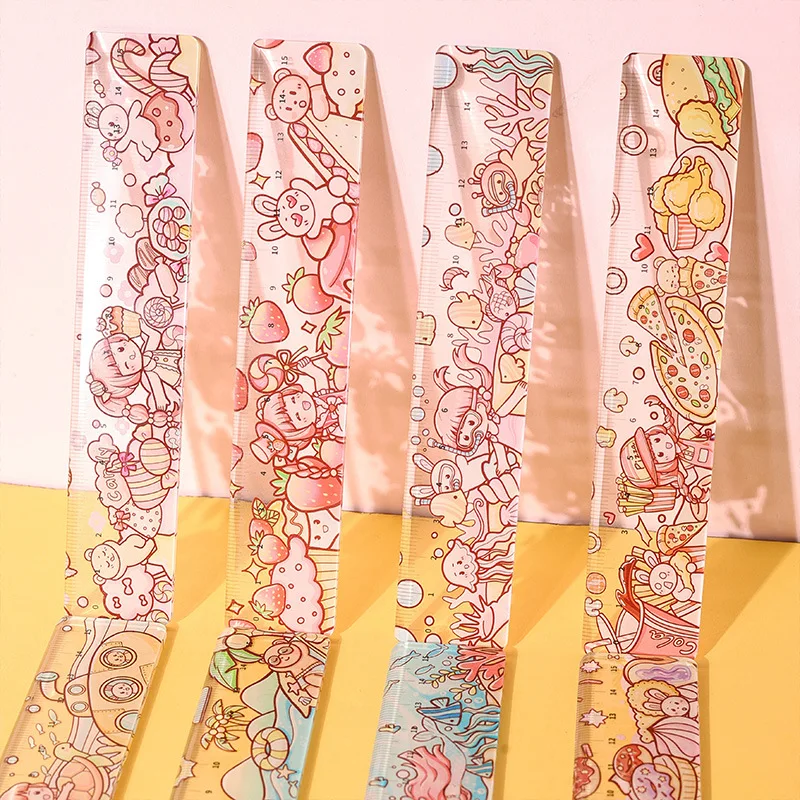 Strawberry Dessert Girl Plastic Ruler Multifunction Diy Drawing Tools Student Double-Duty School Office Supplies 15Cm