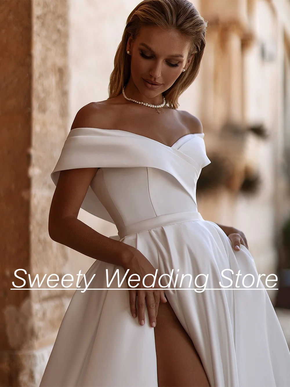 Wedding Dress V Neck Off Shoulder Split Sweep Train Corset Bridal Gown For Woman Bride Plus Size A Line Style