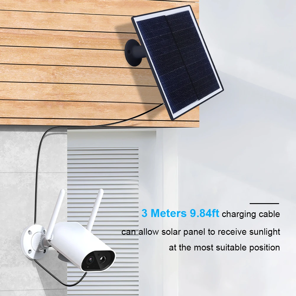 보안 카메라용 태양 전지 패널, 마이크로 USB 및 USB-C 포트, IP65 방수 태양 전지 충전 패널, 6W, 5V