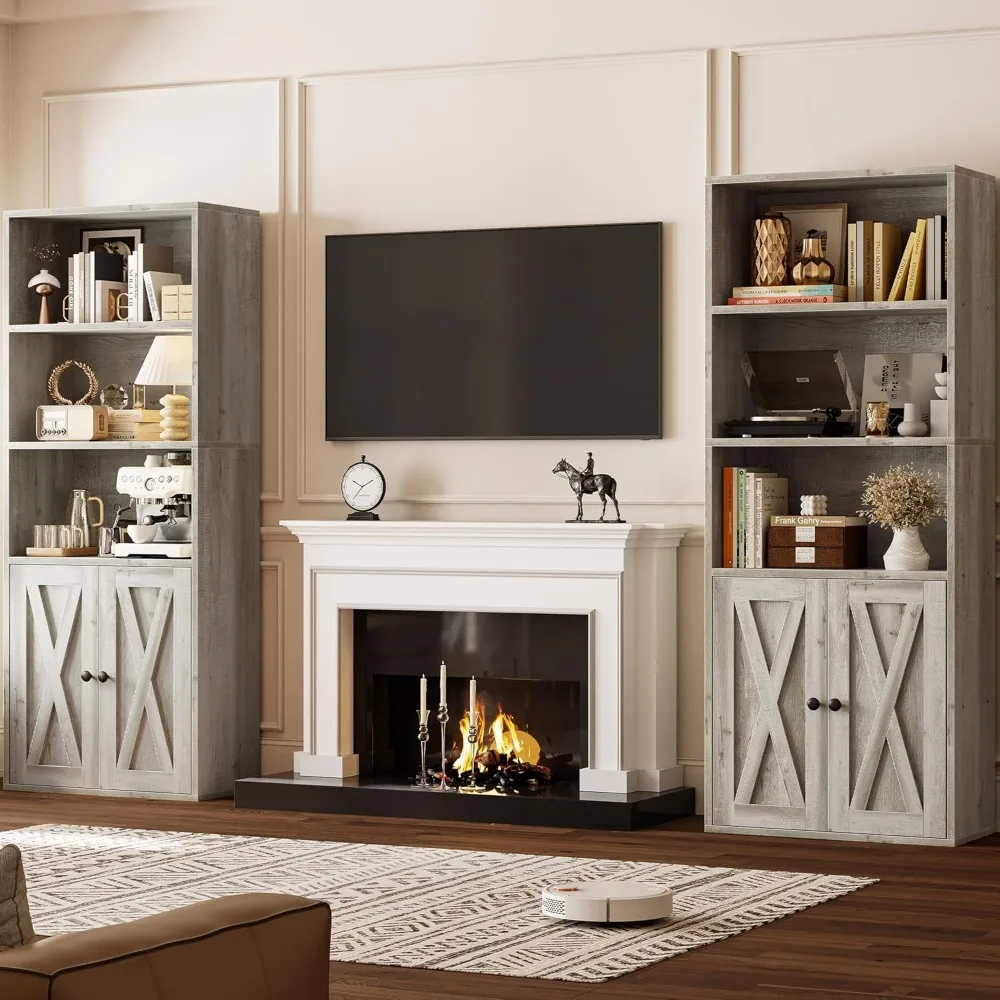 Industrial Bookshelves and Bookcases with Doors 11.8 in Depth Set of 2 Floor Standing 5 Shelf Display Storage Shelves Boo 4