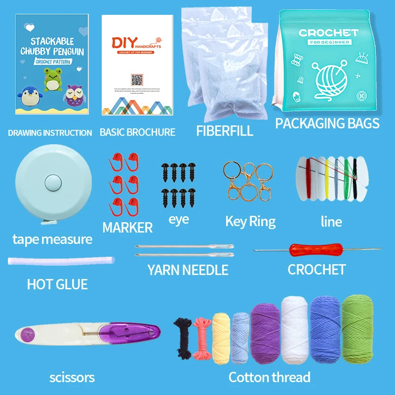 Crochet Kit For Beginner Crochet Knitting Kit Cute Frog Owl Penguin Animal Dolls Starter Pack with Tool Set and Instruct