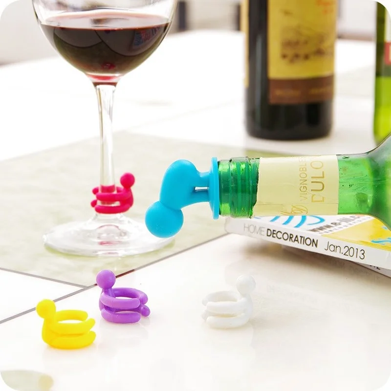 7pcs/set Mixproof Marker Wine Glass Set Bar Party Wedding Prevent Confuse Silicone Wine Cup Label Marker with Bottle Stopper