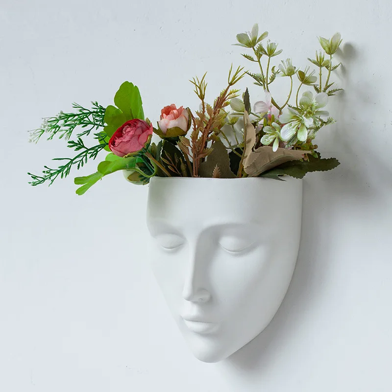 

Creative Face Flower Pot Wall Mounted Flower Pot Resin Vase Sculpture Indoor Outdoor Home Garden Planter Pot Decoration