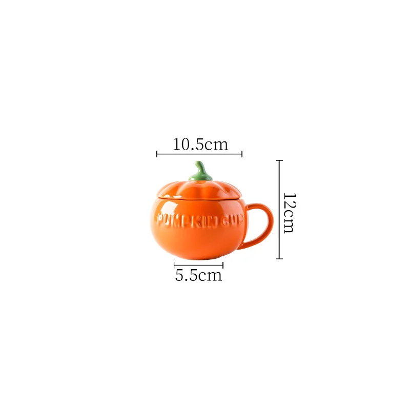 Description Picture 6 of item(1pc)Pumpkin Creative Personality Trend Water Cup Ceramic Scoop with Lid Breakfast Oat Mug High Beauty Cute Girl