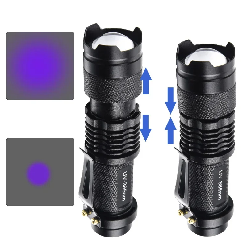 Linterna UV LED ultravioleta con zoom, Mini luces ultravioleta, lámpara de inspección de 395/365nm, herramientas detectoras de manchas de orina de mascotas