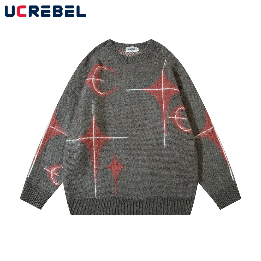 

Contrast Paneled Loose Plush Sweater Mens High Street Casual Crew Neck Long Sleeve Knitted Pullover Men
