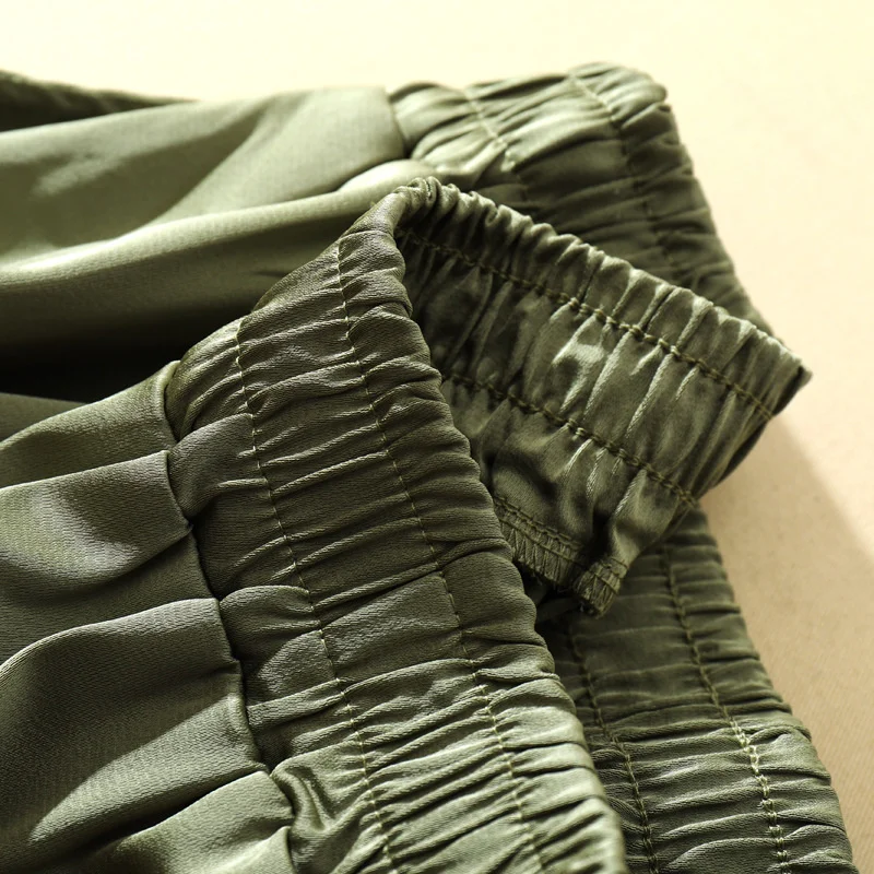 Women Satin Silky Straight Wide Leg Pants Summer Elastic High Waist Loose Green soft comfortable Casual Pant Office Lady Trouser