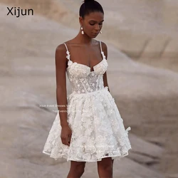 Xijun Sexy Short Lace Glitter Wedding Dresses Spaghetti Straps 3D Flowers Sweetheart Corset Bridal Gowns Formal Party Dress 2024