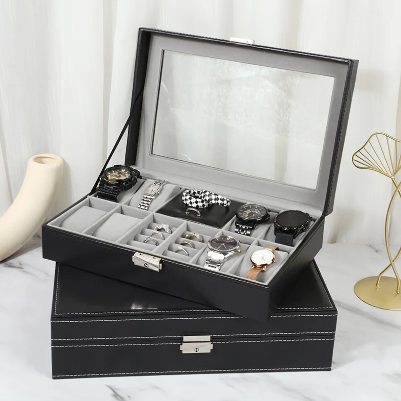WellZone Large Capacity Multi-Functional PU Leather Watch Box Case Ring Jewelry Storage With Lock watch storage box watch storage bag watch storage pouch
