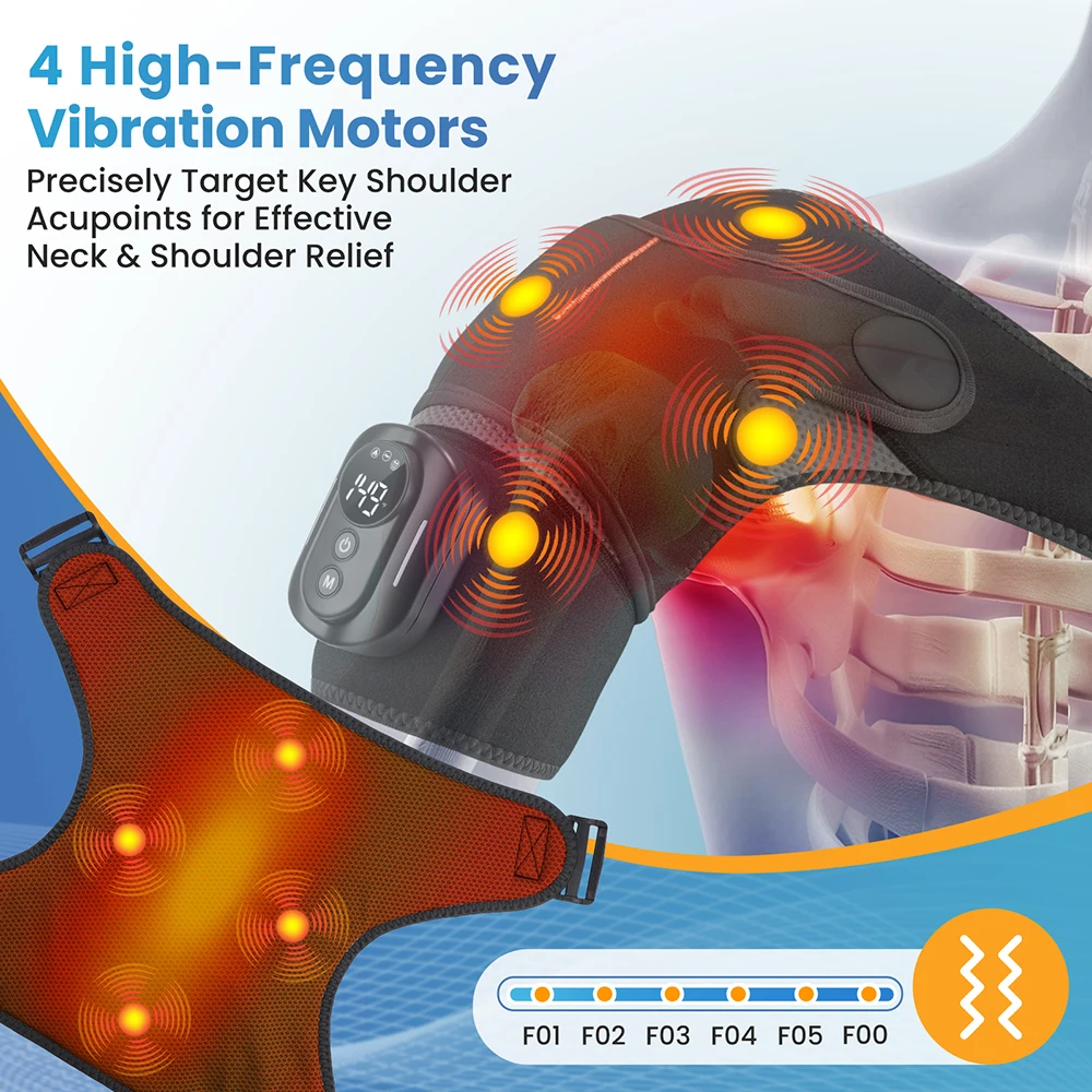 Heating Vibration Shoulder Massager with Remote Control 5 Heating Levels Hot Comress Shoulder Relief Massage Wrap Pads Electric