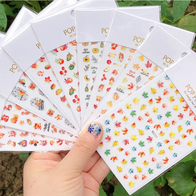 

3D Nail Art Stickers Maple Leaf Nail Decoration Design Tips Decals Adhesive Back Glue Nail Decals