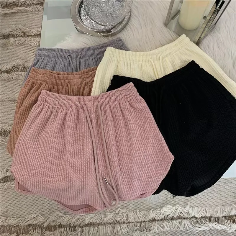 Women Shorts Summer High Elastic Lace Up Drawstring Sleep Bottoms Fitness Running Simple Home Safety Underwear Cool Comfortable