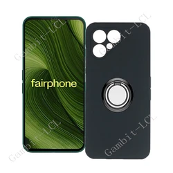 Universal TPU Soft Cover with Back Ring Holder Bracket for Fairphone 6 (Ring Case Black)