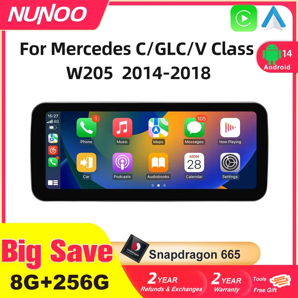 Android 14 ワイヤレスCarPlay メルセデスベンツCクラスW205対応