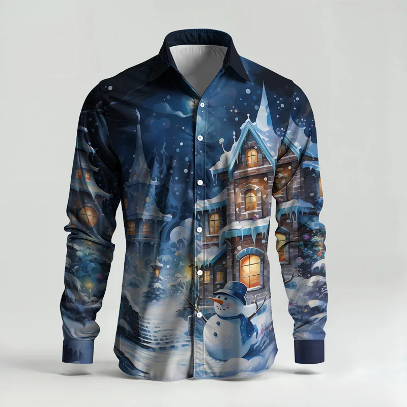 2025 Fashionable Spring Summer Men Shirt Set Christmas Print Fashion Gingerbread Man Two Piece Set Mens Snowman Lightweight_voghion.com