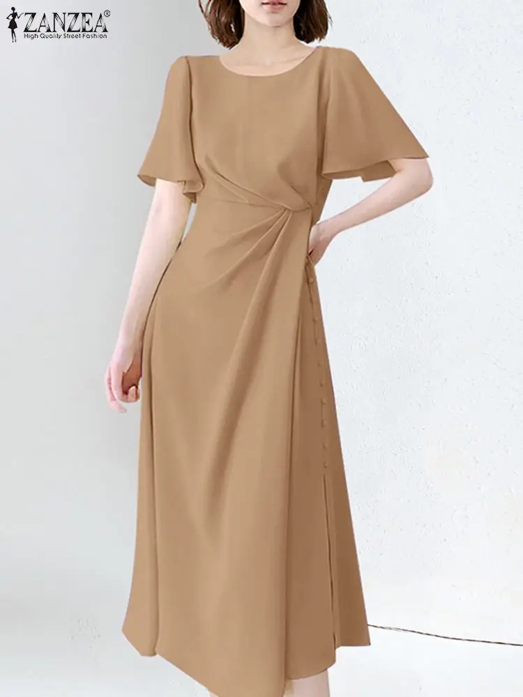 

ZANZEA Fashion A-line Sundress Party Dress Female Casual Work Robe Woman Half Sleeve O-Neck Vestidos Summer ElegantOversized
