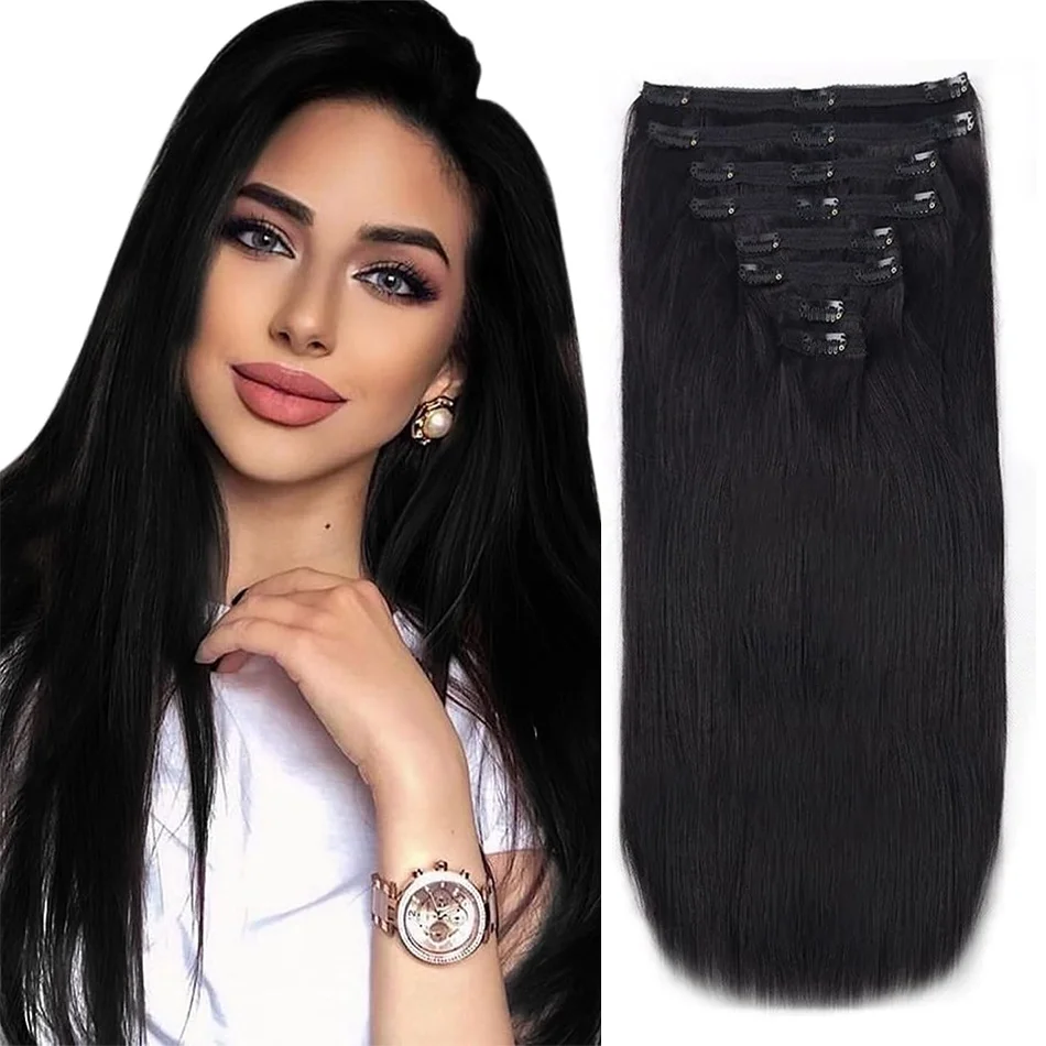 

120G 8Pcs/Sets Clip In Hair Extensions Human Hair 10 to 26 Inch Brazilian Remy Straight Hair Natural Black 4 613 Color For Women