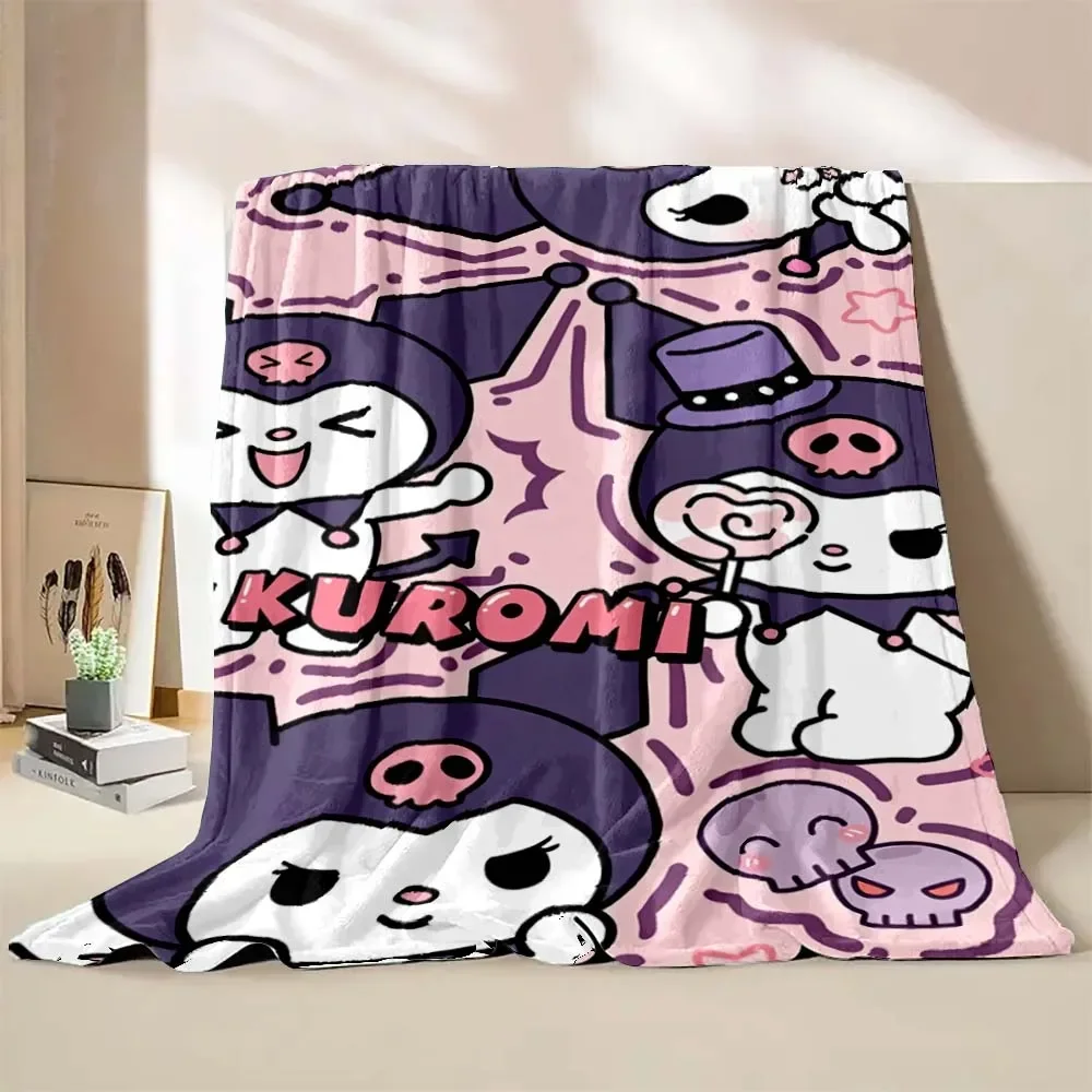 Kuromi Sanrio Pattern Flannel Blanket Baby Four Season Blanket Throw for Sofa,beds,living Rooms,travel Picnic Blanket Gifts 5