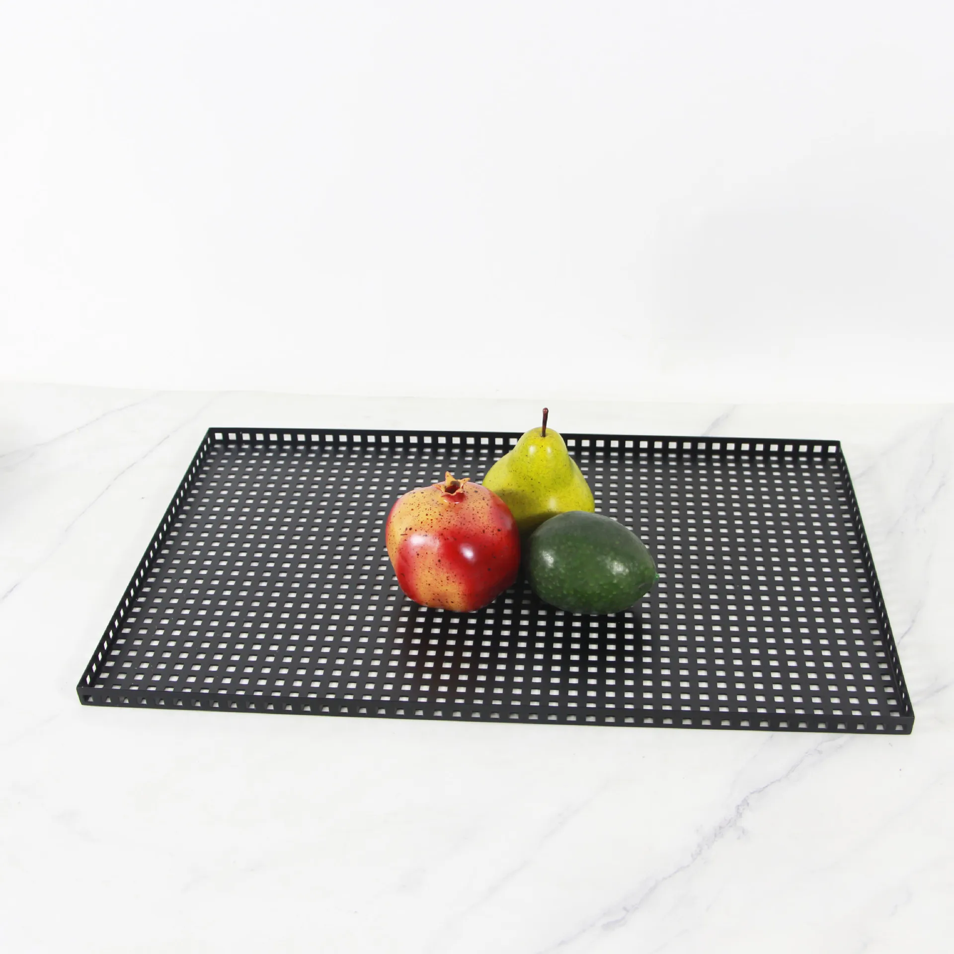Modern simple hollow tray rectangular black metal living room coffee table tea tray decorative ornament soft decoration jewelry 3