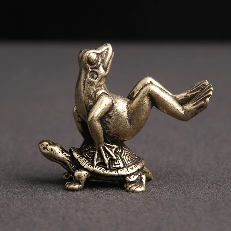 

pure brass to make old antiques micro carved turtle back frog home desktop ornaments creative tea pet incense inserted old bronz