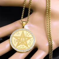Collier amulette pentagrammaton pour femmes et hommes, en acier inoxydable, Talisman juif israélien, chaîne de pentacle, bijoux NZZZ499S02 3
