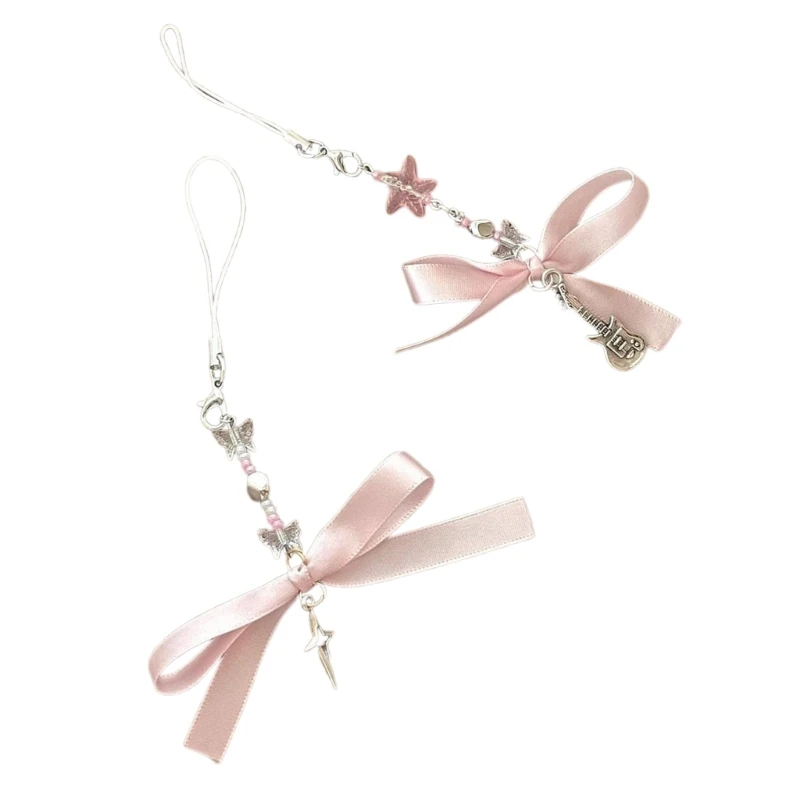 Fashion Bowknot Star Bead Pendant Phone Straps Lanyard Pocket Keychain Strap Backpack Charm Car Key Decoration Chain K3ND