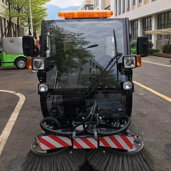 Electric Fuel Road Cleaning Car Enclosed Cab Four Wheel Steering Road Sweeper Cleaning Machine Road Sweeper