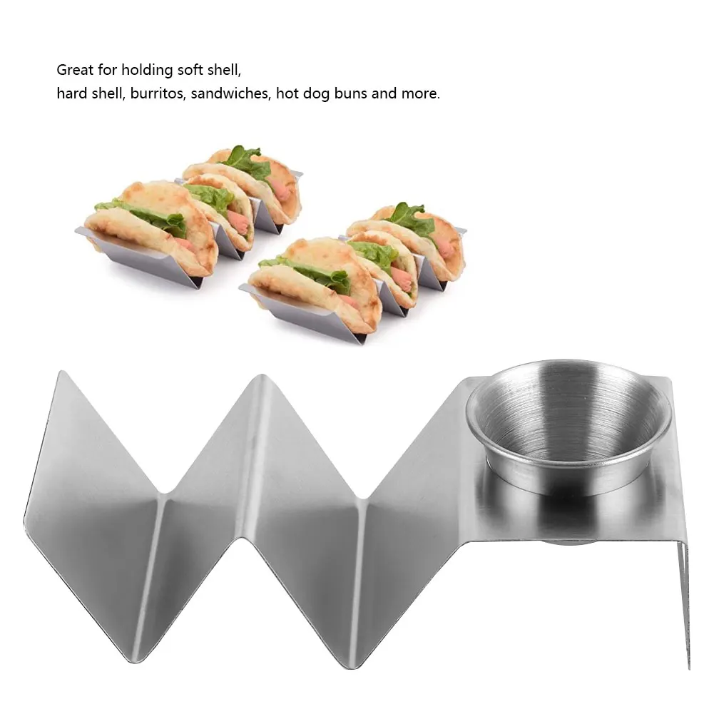Stainless Steel Taco Holder Pancake Stand Rack with Sauce Cup Home Kitchen Restaurant et Tools