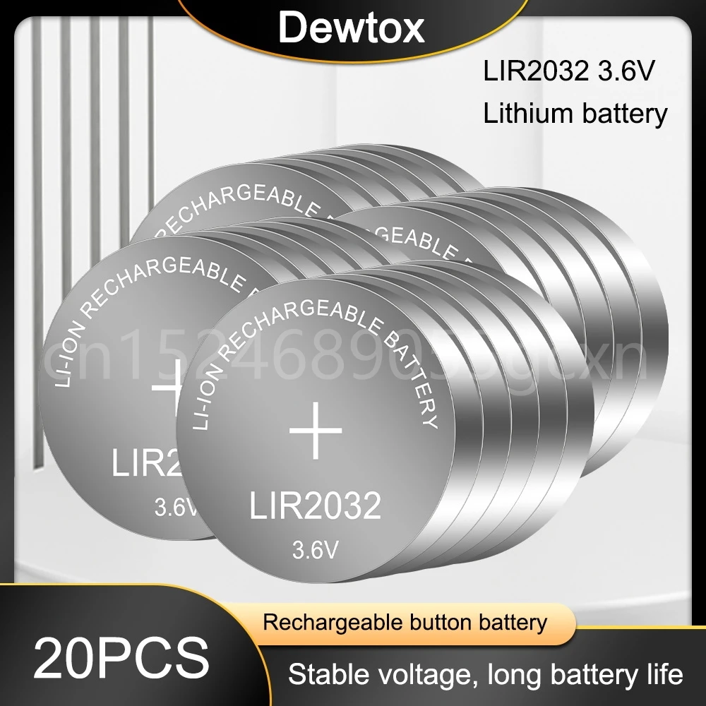 

20PCS New LIR2032 Li-ion Rechargeable Battery 3.6V Lithium Button Batteries for Watch Computer Replaces LIR 2032 CR2032/ML2032