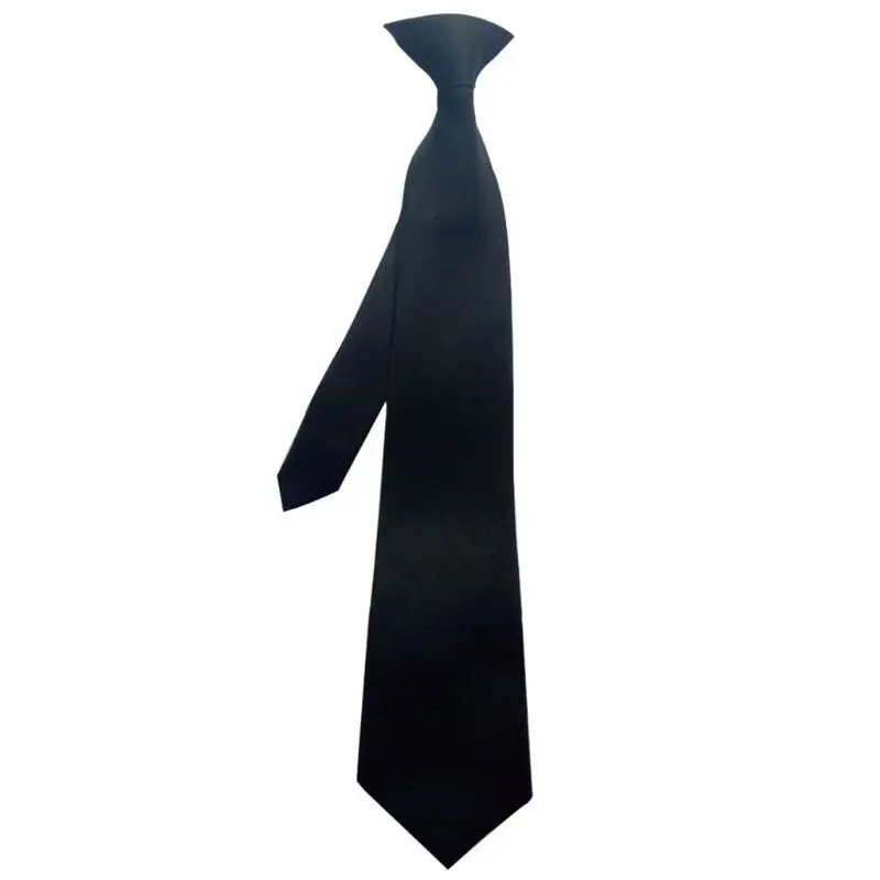 

50x8cm Mens Uniform Solid Black Color Imitation Silk Clip-On Pre-Tied Neck Ties for Police Security Wedding Drop Shipping