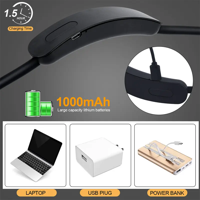 LED Reading Neck Light Usb Rechargeable Book Lamp 360° Flexible Arm Reading Book Light Read Neck Lamp Study Reading Night Light - Image 3