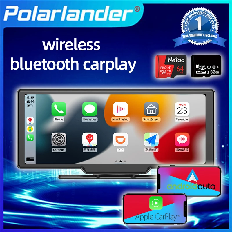 

10''Car Monitor Bluetooth 5.0 FM Stereo Receiver Built-in DVR IOS Carplay/Mirror AHD Android Auto/Autolink AUX Wireless Portable