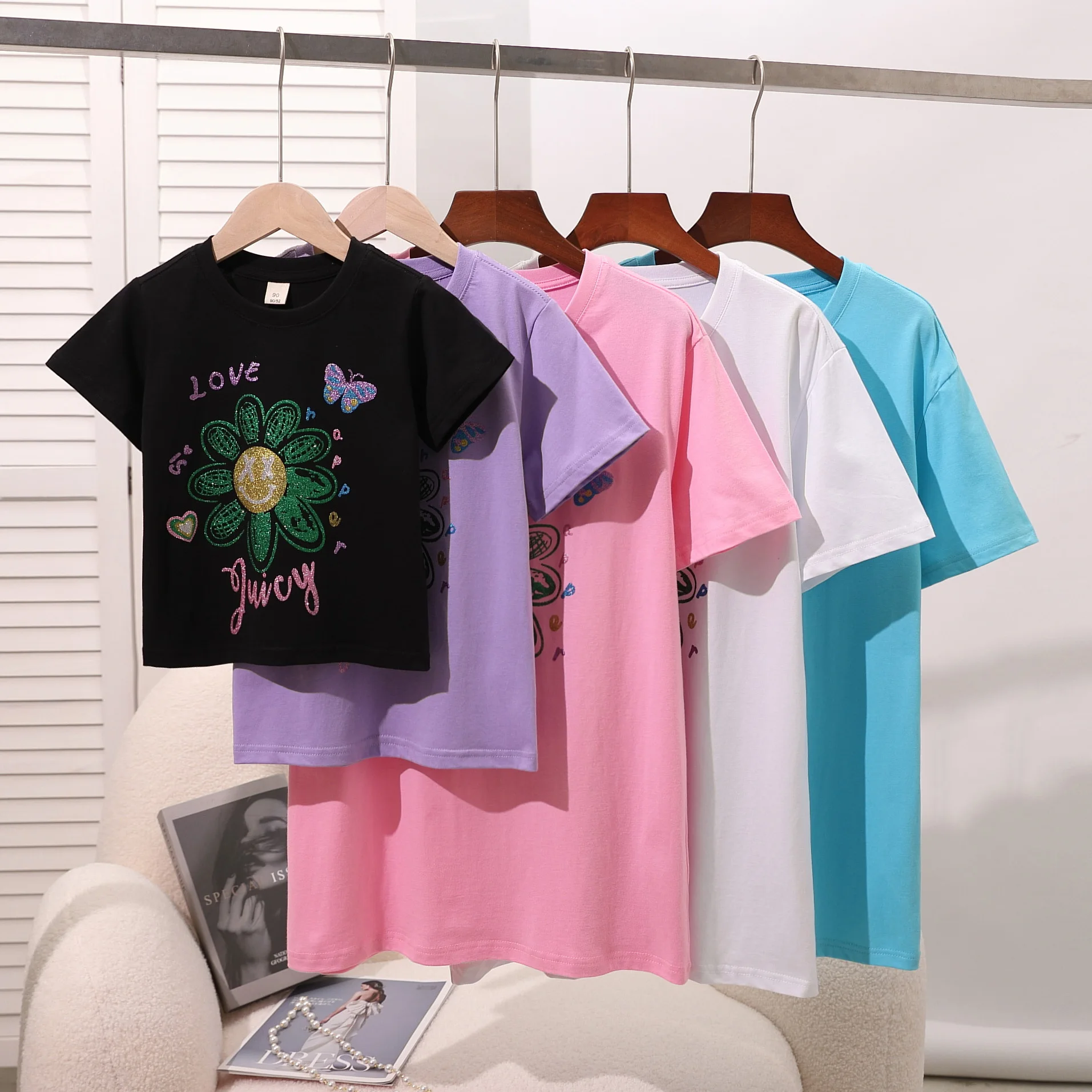 

Y2K New Round Neck Loose Parent Child T-Shirt Mother Daughter Cartoon Print Fashion Short Sleeved Top