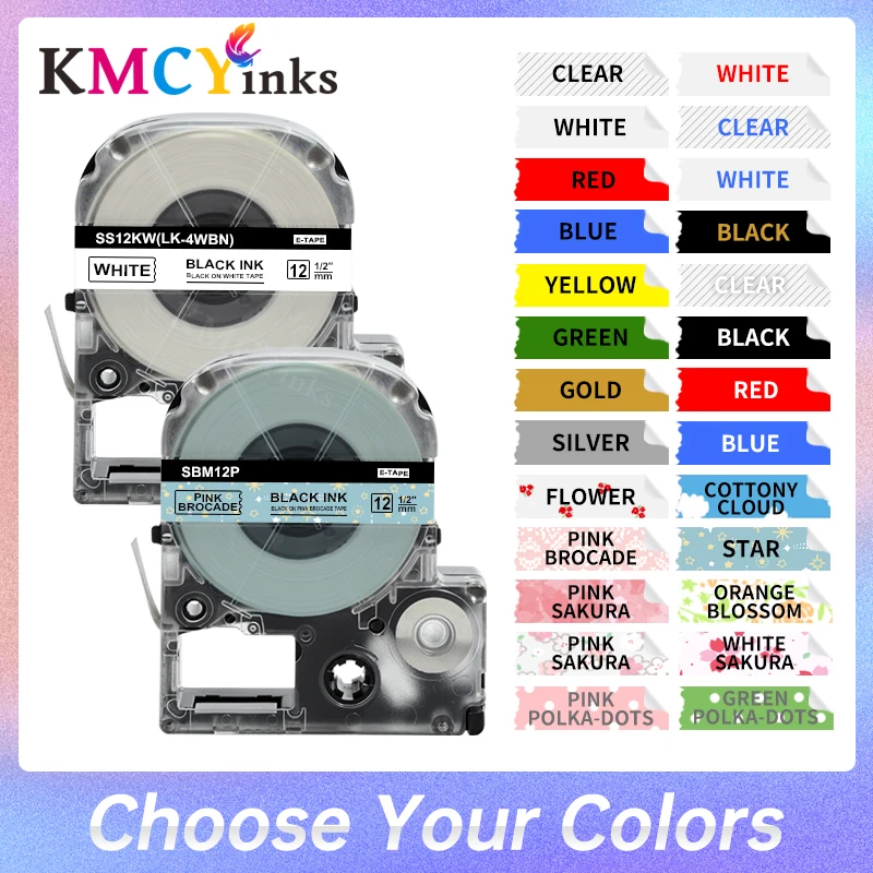 

KMCYinks 1PC 12mm SS12KW LC-4WBN Compatible for Epson LabelWorks Tape Standard Black on White For Label Printer LW-300 LW-400