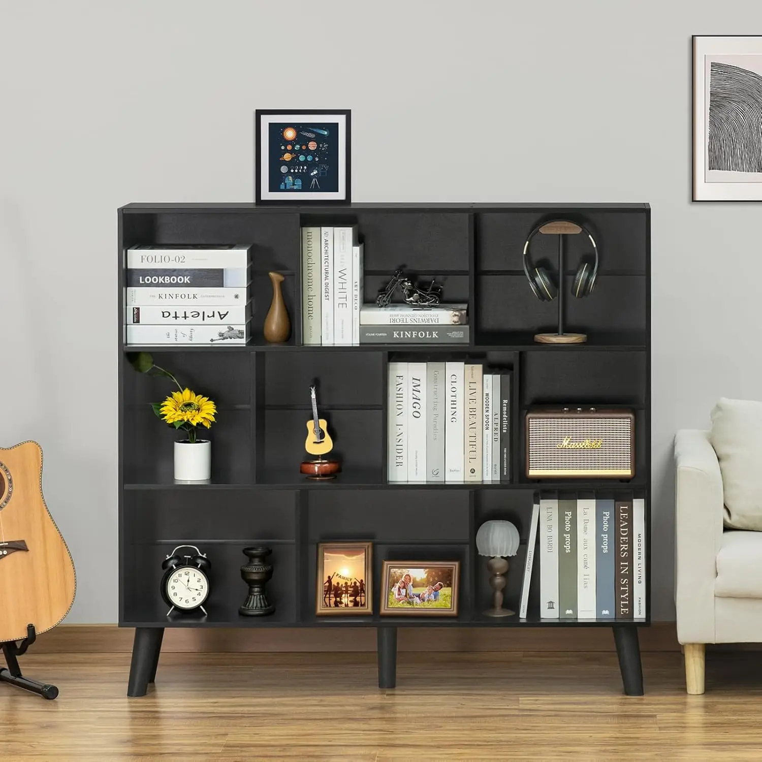 Yaharbo 10 Cube Bookshelf,3 Tier Bookcase With Legs,Black Mid-Century Modern Bookshelves,Large Free Standing Open Storage 2