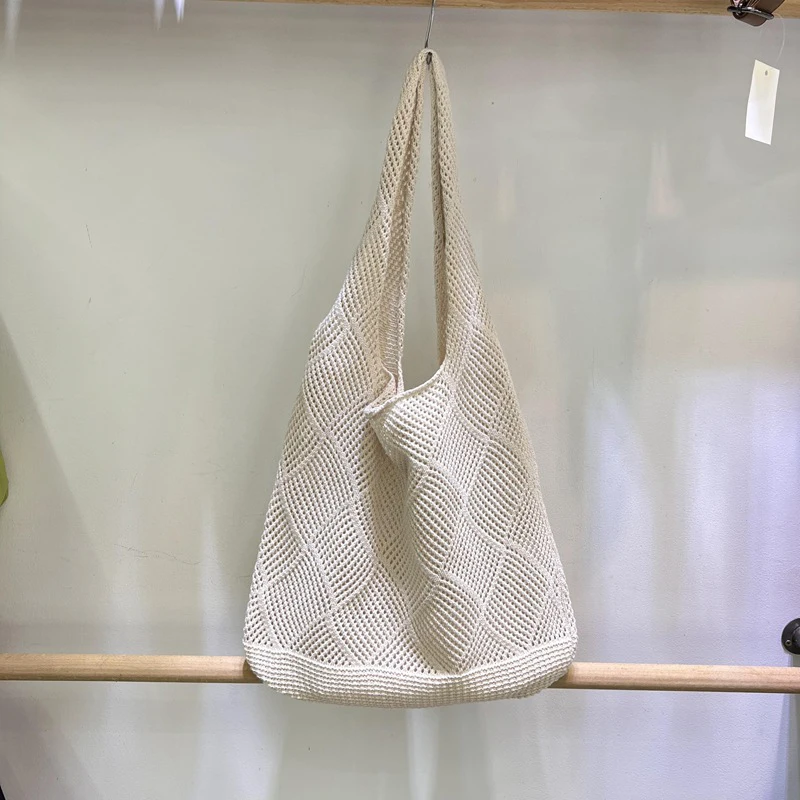 Handwoven Beach Crochet Bag for Women Lightweight Knitted Tote Handbag Summer Shopping Travel Shoulder Purse