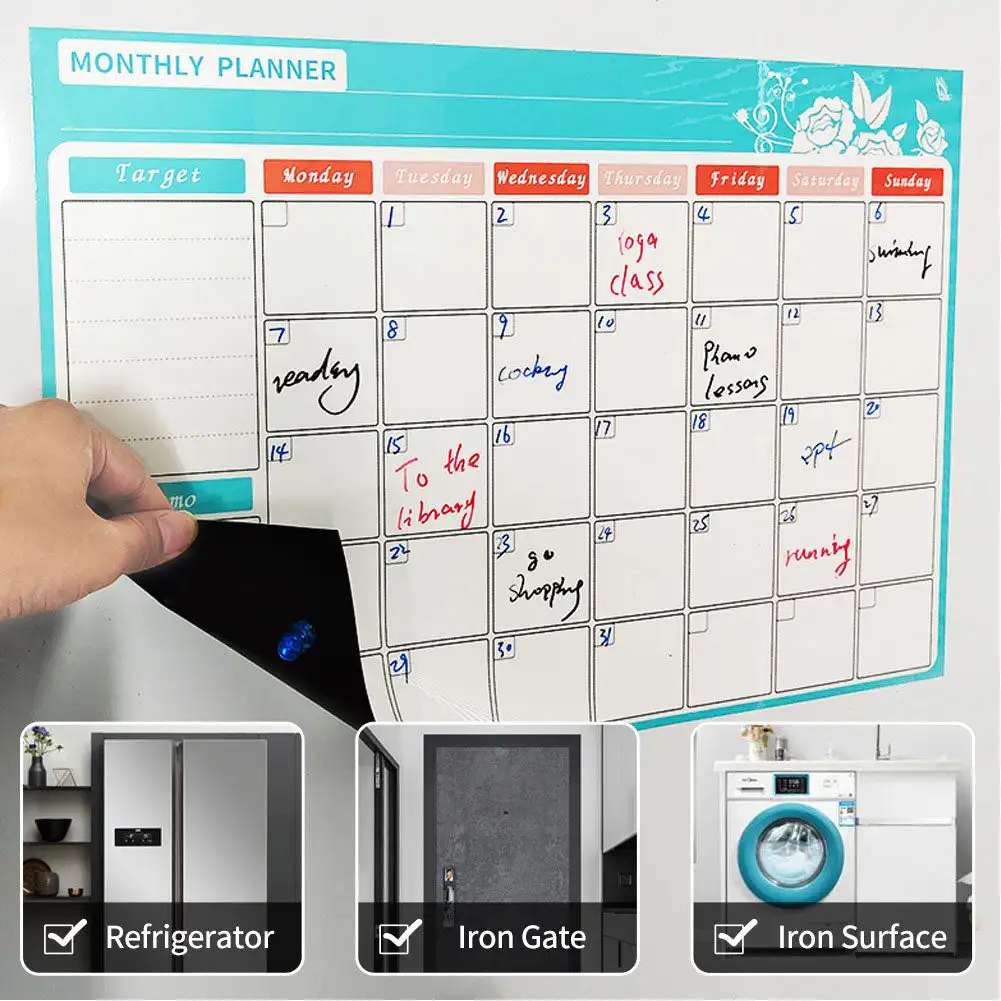 Magnetic Sticker Magnetic Fridge Calendar Magnetic Fridge Board Magnetic Whiteboard Sheet A3 Size Magnetic Monthly Weekly Planner Calendar Table Dry Erase Whiteboard Blackboard Fridge Sticker Message Board Menu