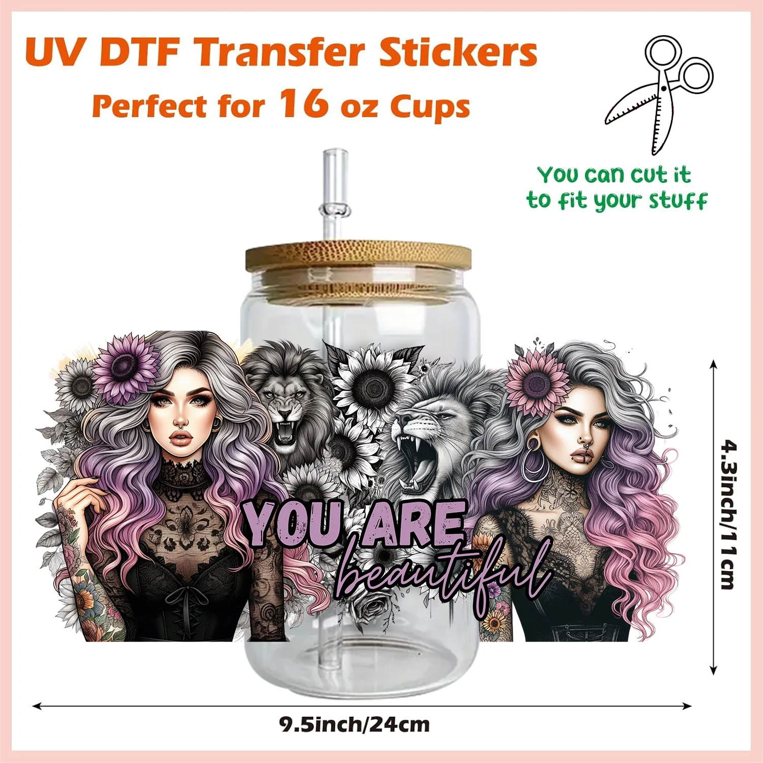 Tattooed Girl Series easy peel waterproof DIY Decals Retro Beauty 3D transfers uvdtf crystal sticker 16oz uv dtf cup wraps