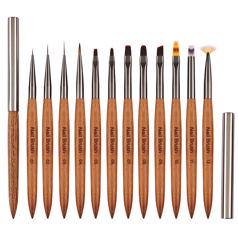 Nail Brush Customized Color Logo Liner UV Gel Sandalwood Nail Art Brushes with Nylon Bristles and Wood Handle Nail Supplies 5