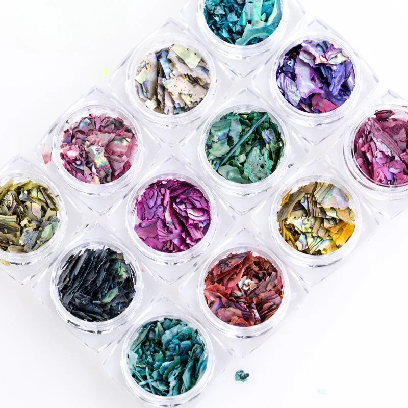 12 Colors Irregular Shell DIY Nail Art Decorations Flake Slices Nail Gel Polish Varnish Sequins Abalone Shell Piece High Quality 12 grids set irregular color changing abalone slice natural sea shell stone fragment nail art paillette decoration diy manicure