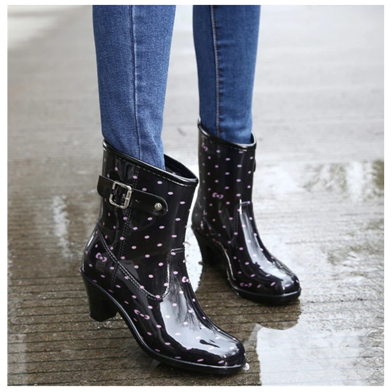 

New Fashion Soft Comfortable Rainy Boots Women Spring Summer Cool Anti-skid Waterproof High Heel Water Shoes Autumn Winter Warm