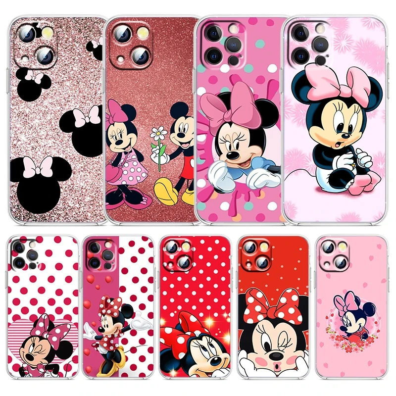 

Funny Cute Disney Mickey Minnie for IPhone Case15 14 Pro Max 12 13 Soft 11 XR Mini X SE2 6s 8 XS Tpu 7Plus Transparent Casing