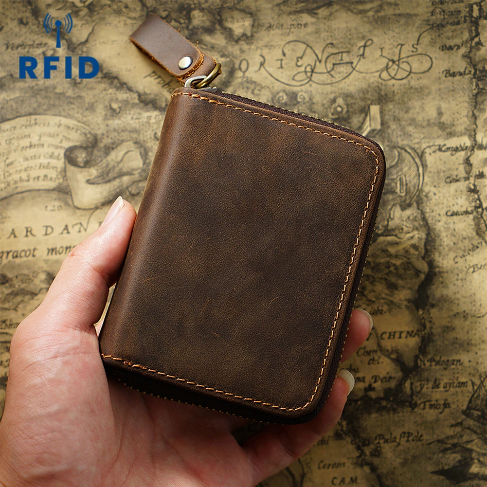 Top-Grain Leather Accordion Wallet-RFID Blocking Vintage Multi-Card Holder with High Capacity Coin Purse