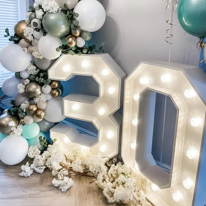Led Light Number Decor led light number decor 91.5cm Giant Led Light Birthday Number Figure 1st Birthday Anniversary Wedding Baby Shower Decor 30 40 50 Number Frame