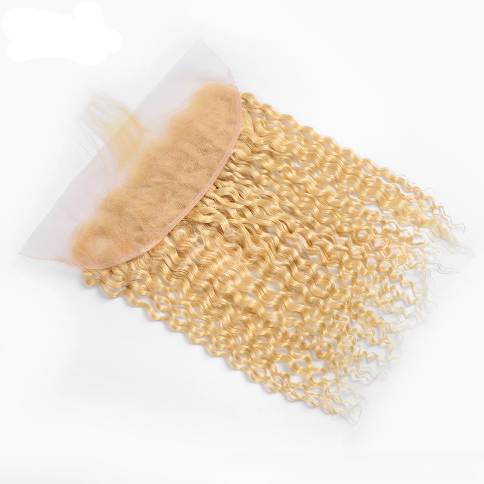 613 Blonde Water Wave 13x4 Human Hair Lace Frontal 16-20 Inch 150% Density Pre-Plucked Transparent Swiss Lace Ear To Ear Front
