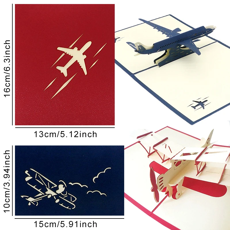 3D Airplane Greeting Card Foldable Paper Carving Card for Festival Birthday Party Invitation Creative Ornament 1PC